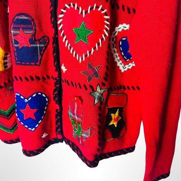 Vintage 80s Segue Christmas Cardigan Sweater Large Holiday Appliqué Knit Cottage - Picture 11 of 15